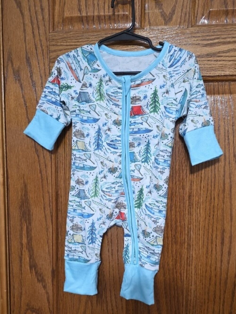 Baby One-Piece Pajamas in Light Blue Outdoor Print